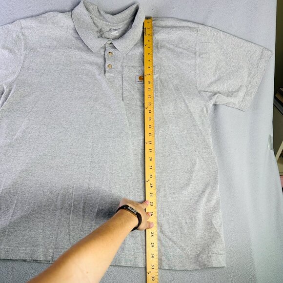 Carhartt Shirt Mens 2XL Polo Collar Short Sleeve Pocket Logo Gray Knit - Picture 3 of 9